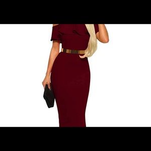 Burgundy dress with Gold Waist Belt Size Small